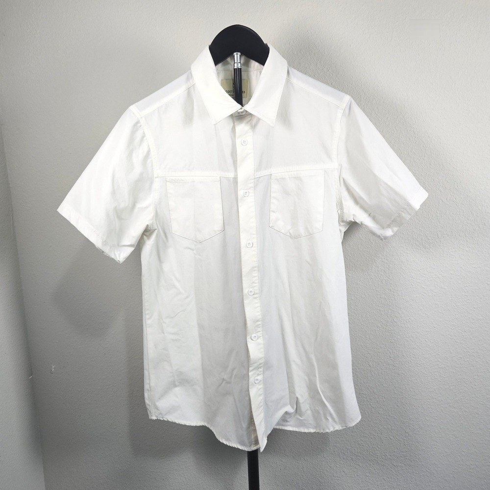 Scott James Button Down Mens Small White Short Sleeve Stretch Utility Minimalist